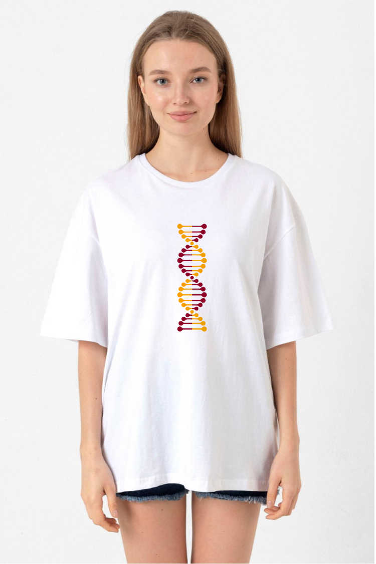 Sarı Kırmızı Dna Beyaz Kadın Oversize Tshirt