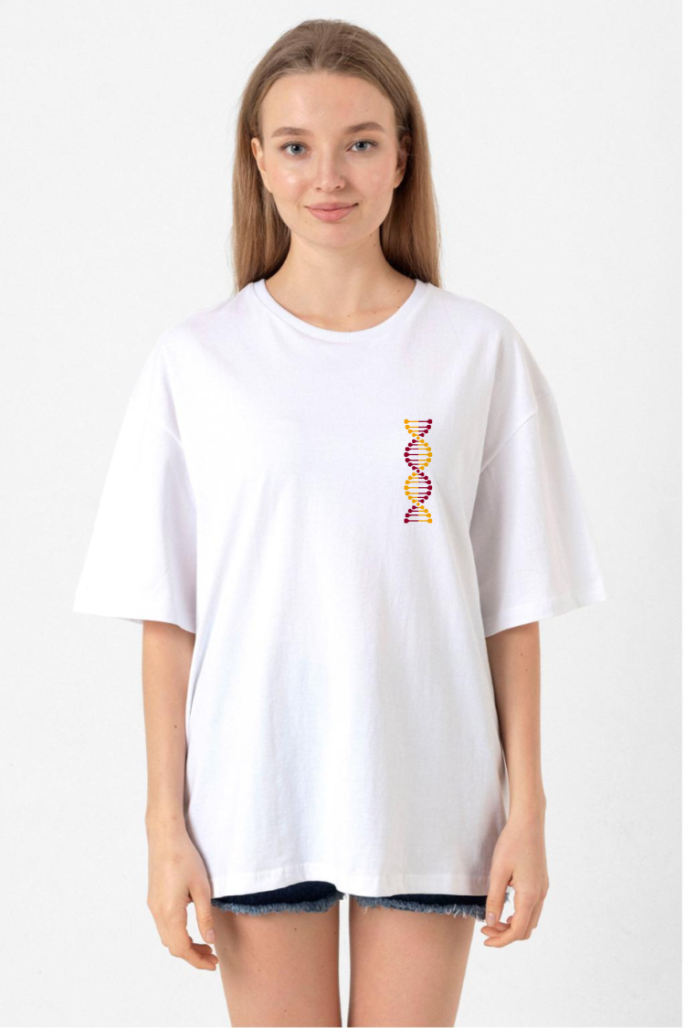 Sarı Kırmızı Dna Beyaz Kadın Oversize Tshirt