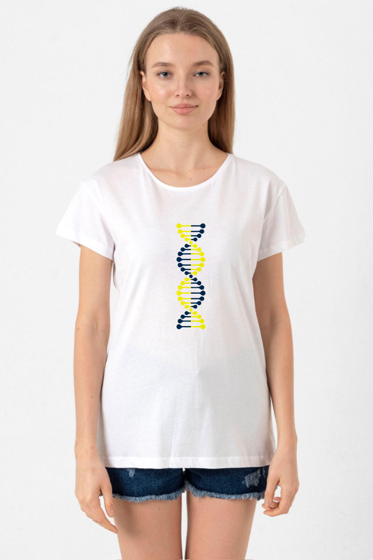 Sarı Lacivert Dna Beyaz Kadın Bisikletyaka Tshirt