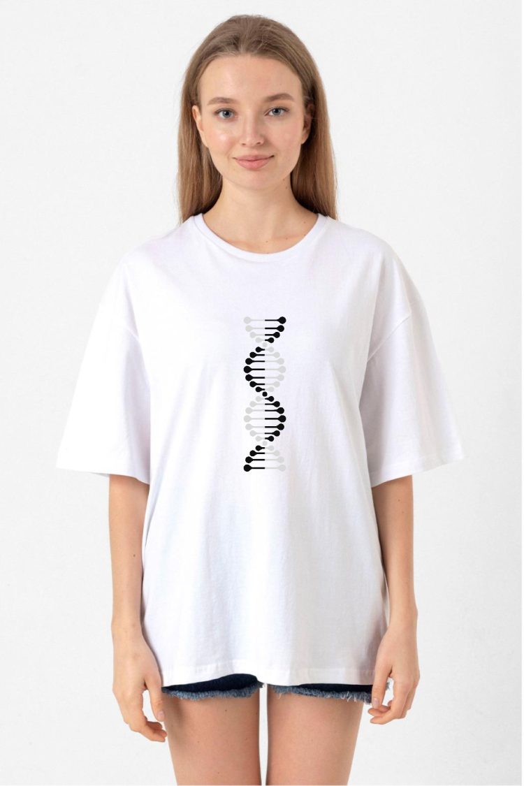 Siyah Beyaz Dna Beyaz Kadın Oversize Tshirt