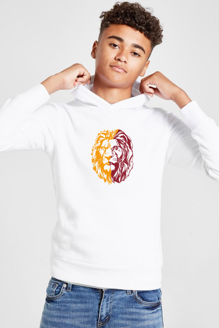 Sarı Kırmızı Aslan Beyaz Çocuk 3ip Kapşonlu  Sweatshirt