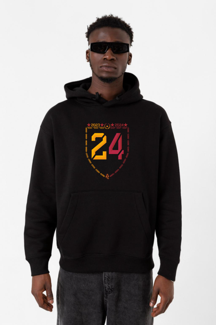 24 Şampiyonluk Siyah Erkek 3ip Kapşonlu Sweatshirt