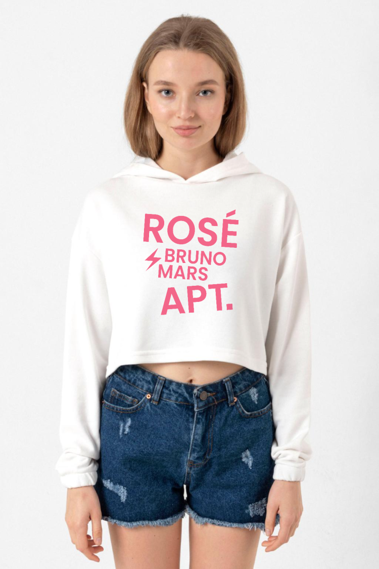 Ekru BLACKPINK ROSE BRUNO MARS APT Kadın Crop Kapşonlu