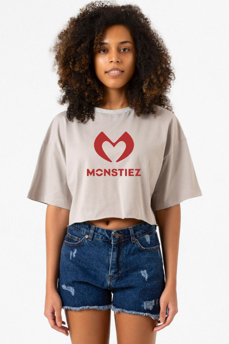 Babymonster Monstiez Taş Rengi Kadın Crop Kapşonlu