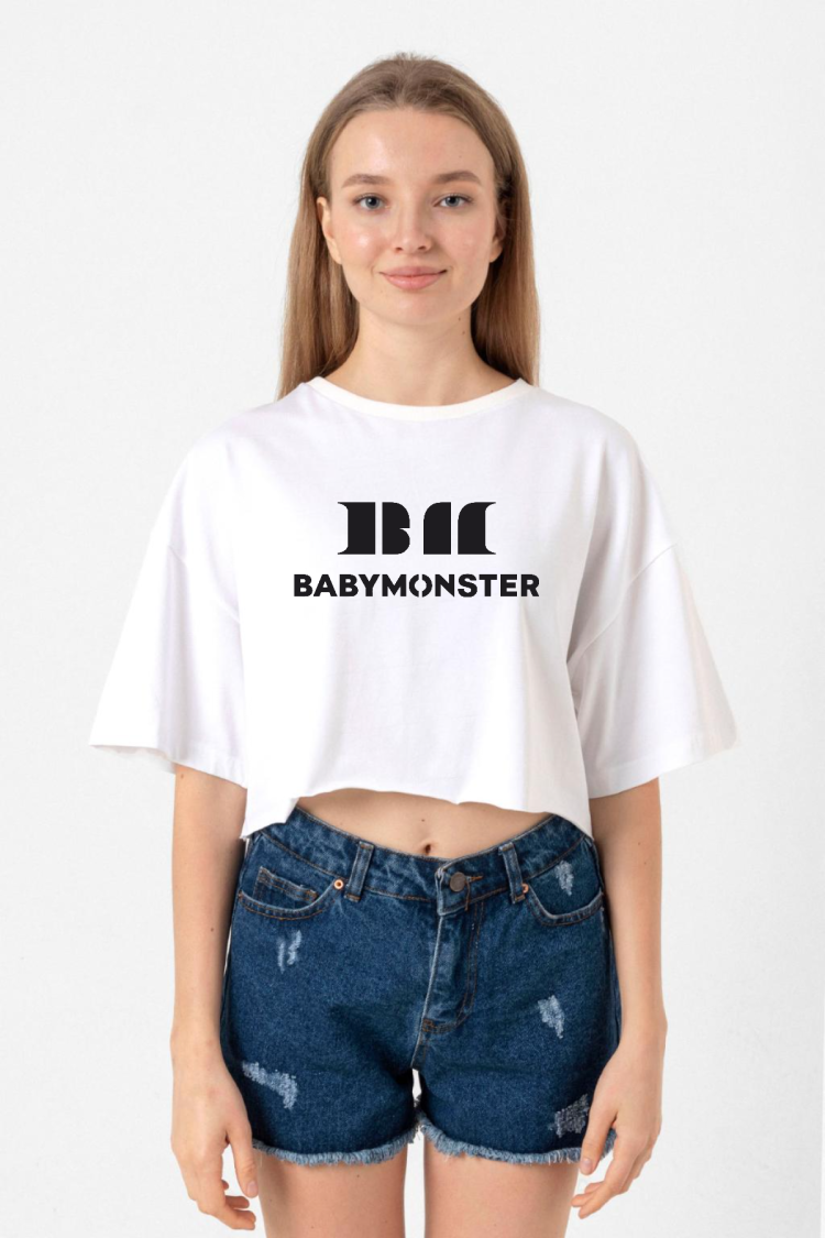 Babymonster Logo Beyaz Kadın Crop Tshirt