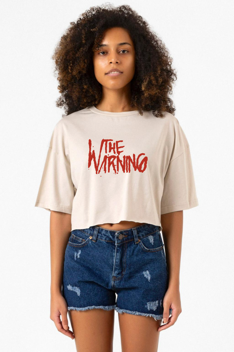 The Warning Logo Bej Kadın Crop Tshirt