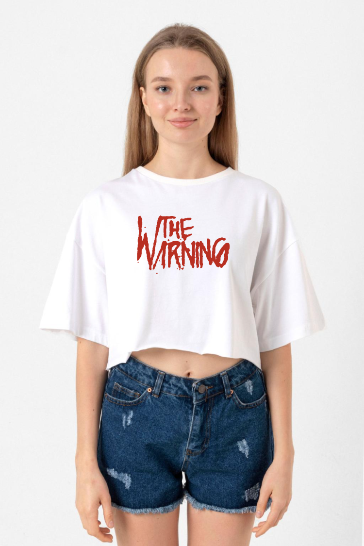 The Warning Logo Beyaz Kadın Crop Tshirt