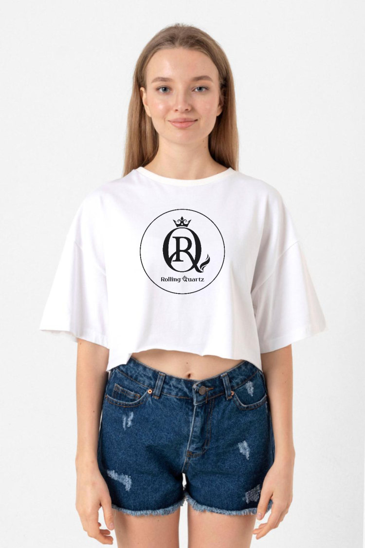 Rolling Quartz Logo Beyaz Kadın Crop Tshirt