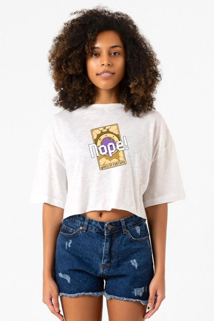 Wheel Of Fortune Nope Beyaz Kırçıllı Kadın Crop Tshirt