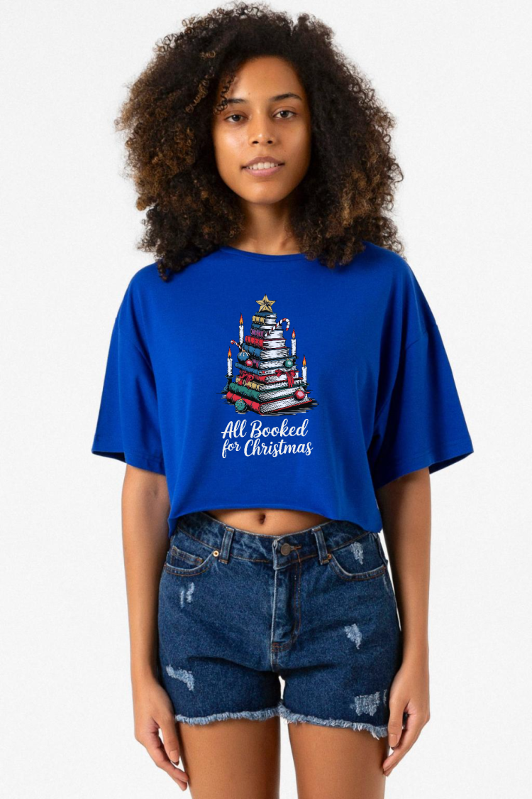 All Booked For Christmas Mavi Kadın Crop Tshirt