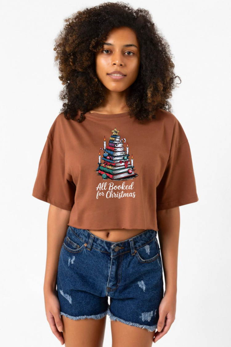 All Booked For Christmas Kahverengi Kadın Crop Tshirt