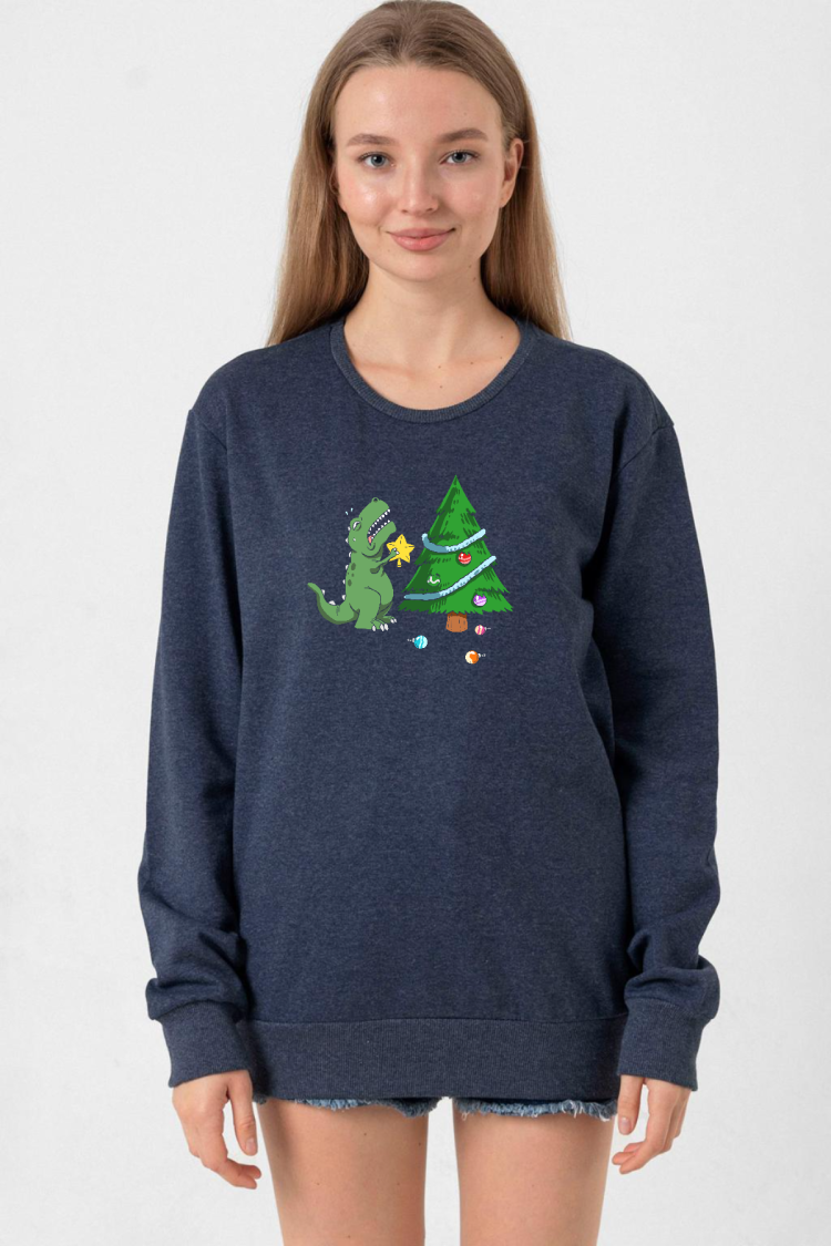 Dinosaur Christmas Tree İndigo Kadın 2ip Sweatshirt