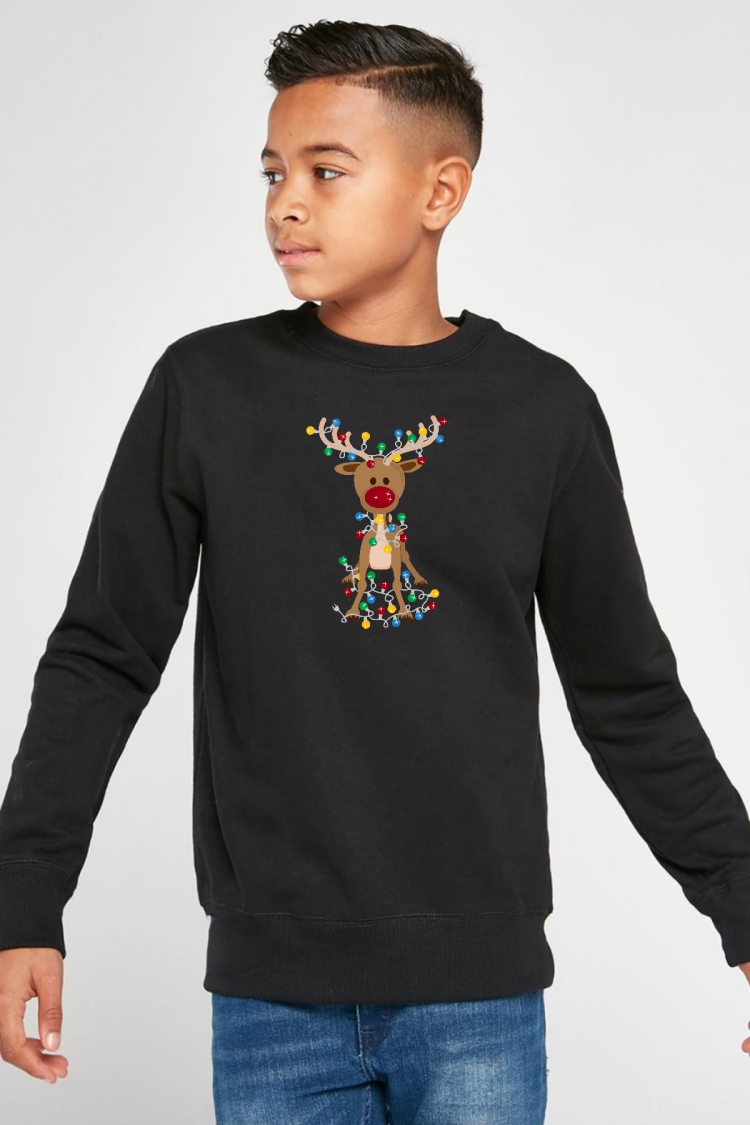 Adorable Reindeer Christmas Siyah Çocuk 2ip Sweatshirt