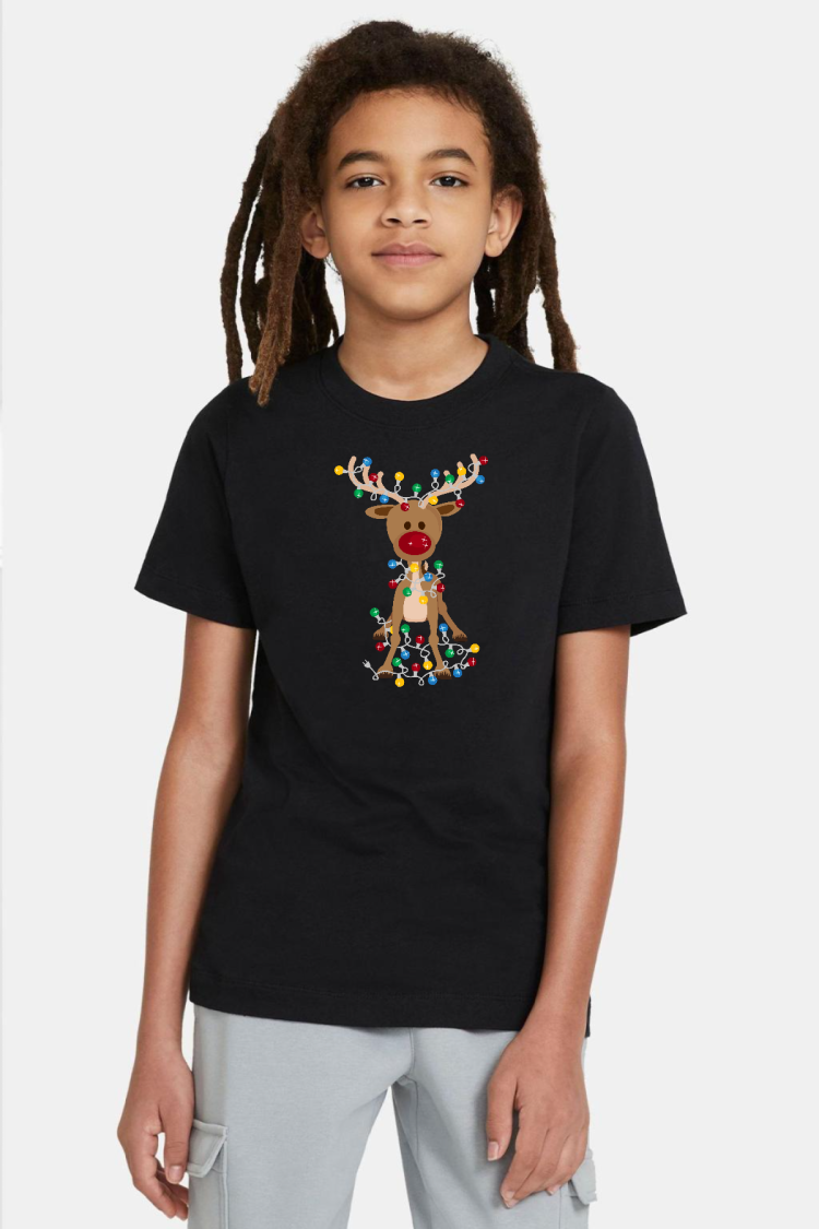 Adorable Reindeer Christmas Siyah Çocuk Tshirt