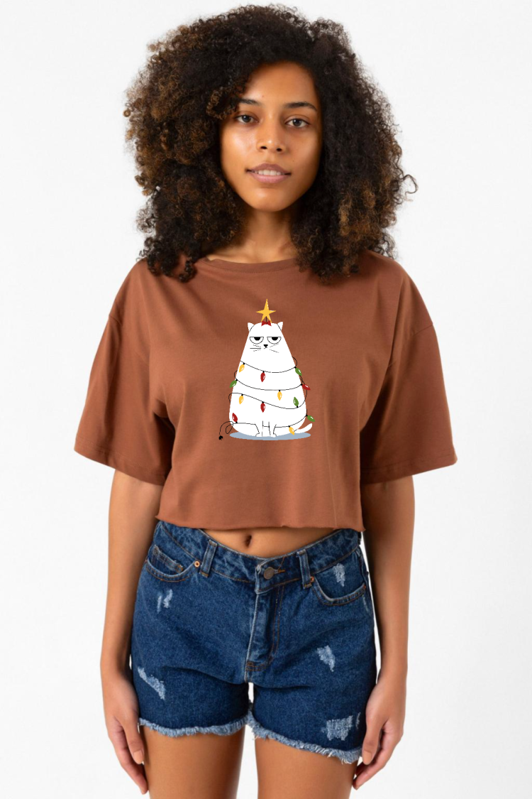 Grumpy Christmas Kahverengi Kadın Crop Tshirt