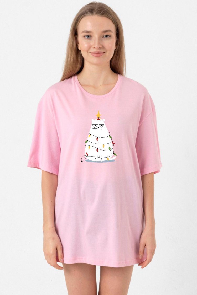 Grumpy Christmas Pembe Kadın Oversize Tshirt