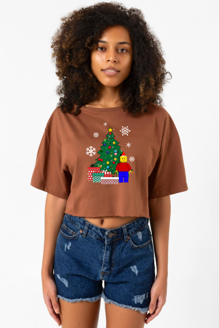 Lego Man Christmas Kahverengi Kadın Crop Tshirt