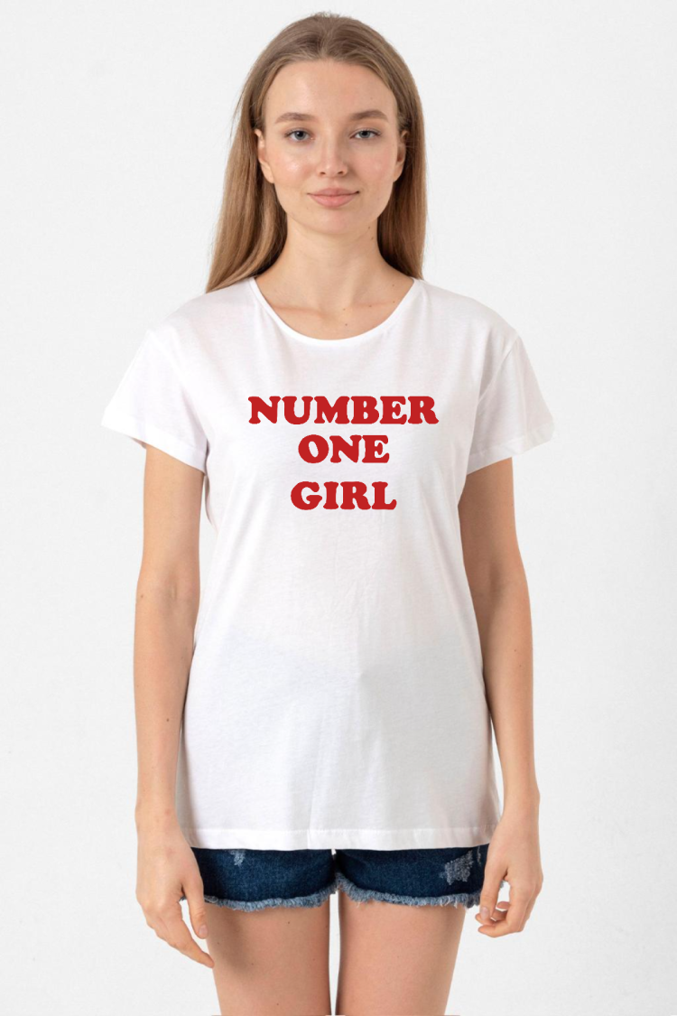 Rose Number One Girl Beyaz Kadın Bisikletyaka Tshirt