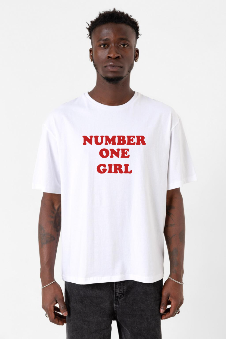 Rose Number One Girl Beyaz Erkek Oversize Tshirt