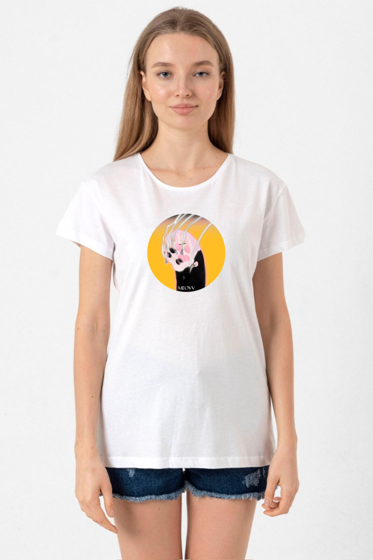 Meovv Meow Beyaz Kadın Bisikletyaka Tshirt