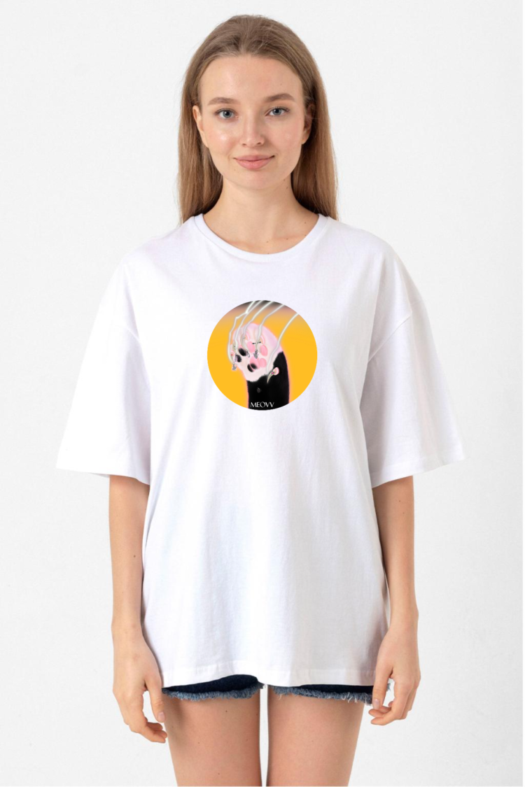 Meovv Meow Beyaz Kadın Oversize Tshirt