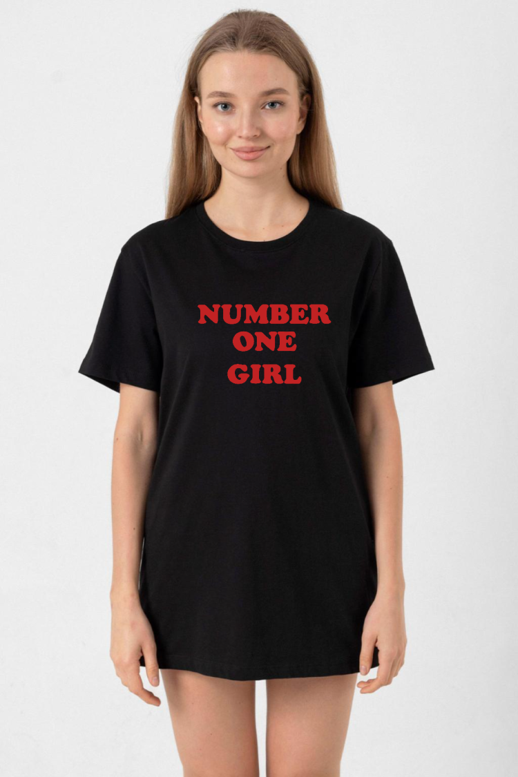 Rose Number One Girl Siyah Kadın Oversize Tshirt