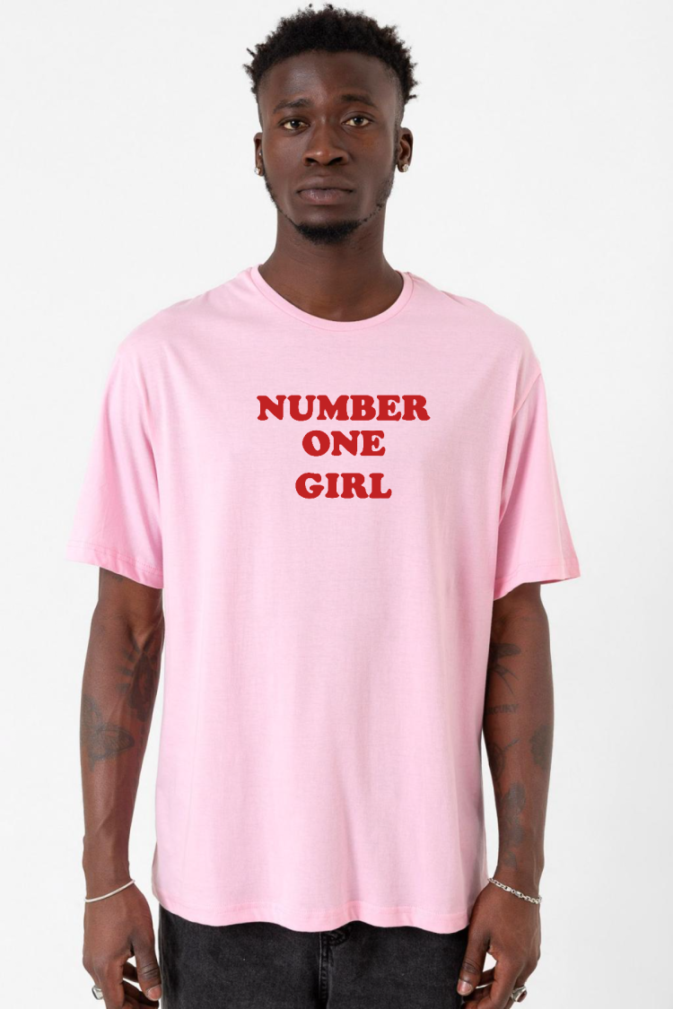 Rose Number One Girl Pembe Erkek Oversize Tshirt