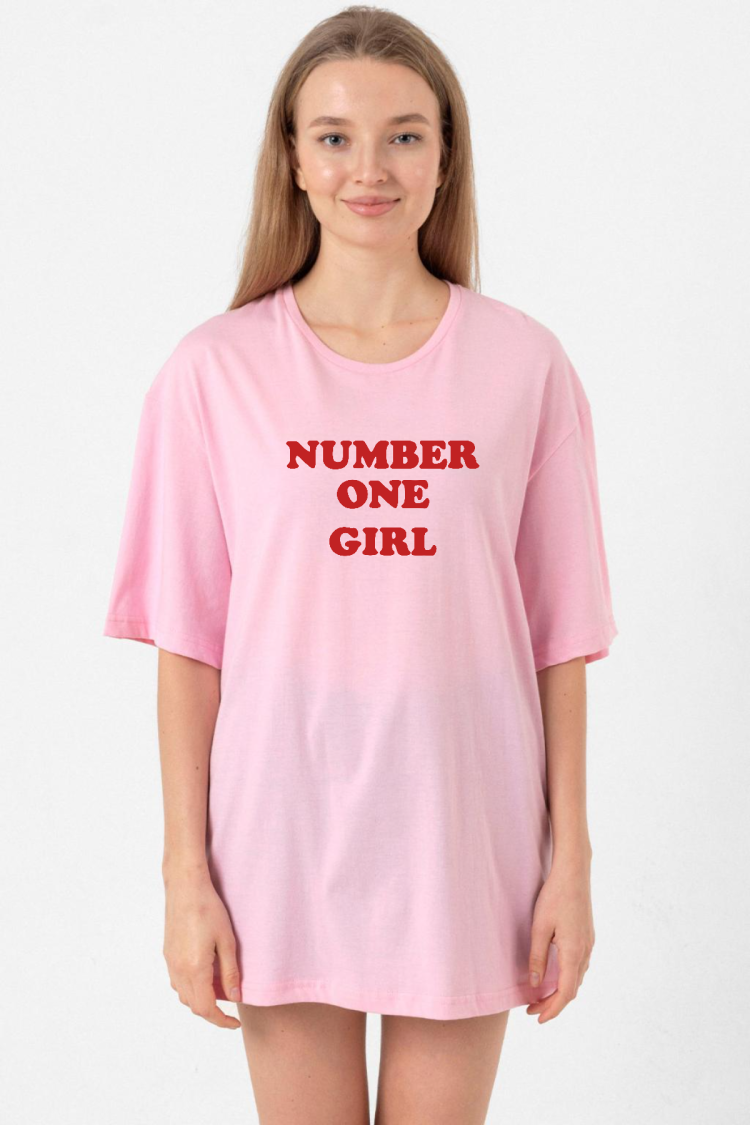 Rose Number One Girl Pembe Kadın Oversize Tshirt