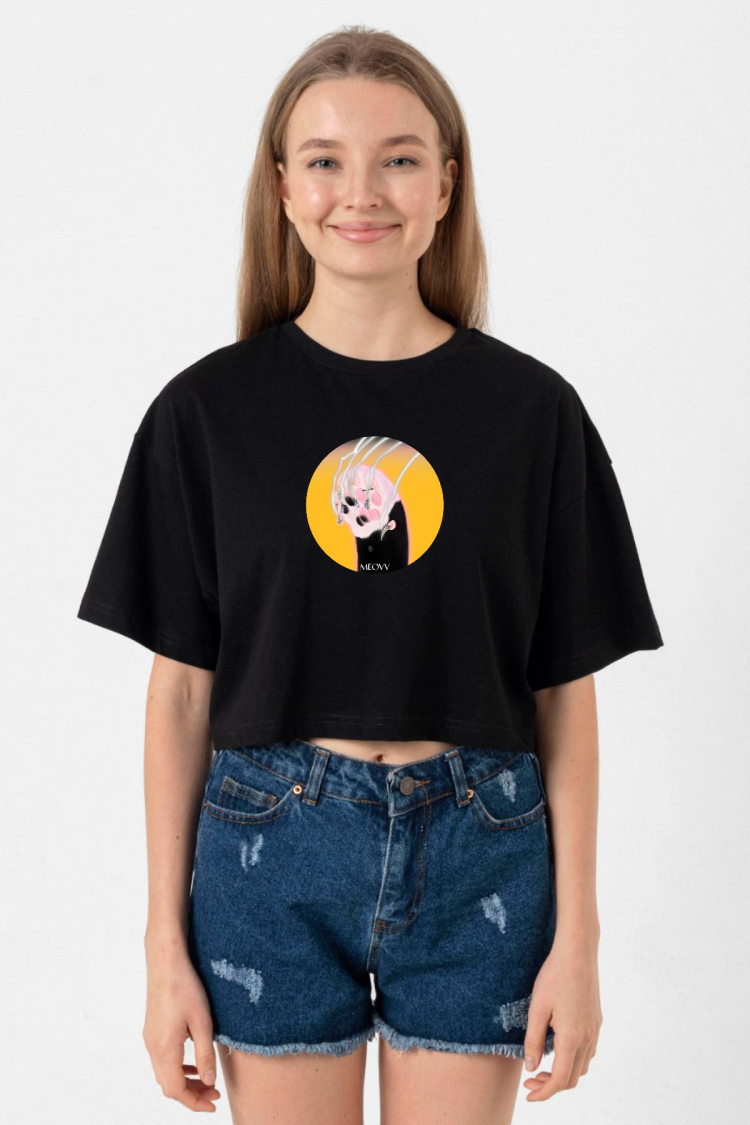 Meovv Meow Siyah Kadın Crop Tshirt