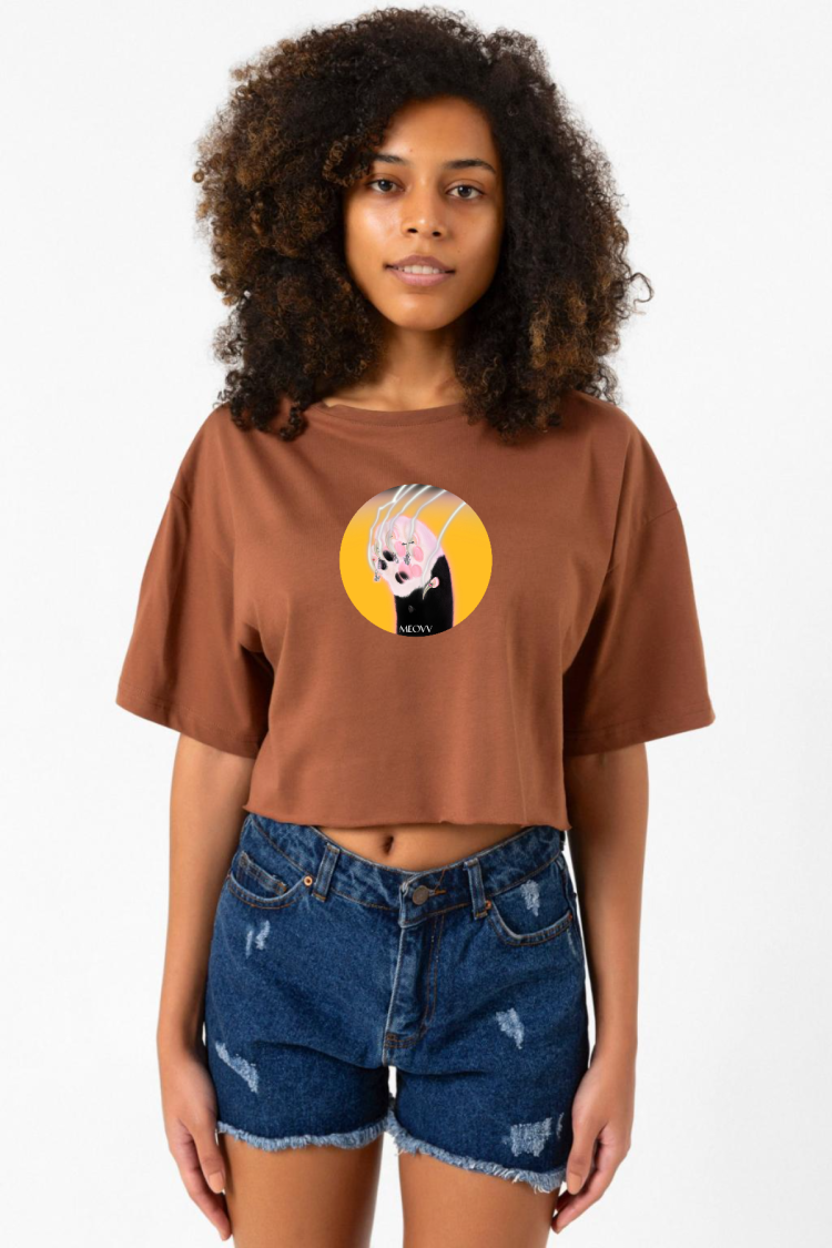 Meovv Meow Kahverengi Kadın Crop Tshirt