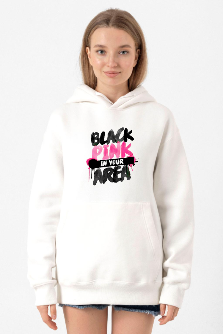 Black Pink In Your Area Beyaz Kadın 3ip Kapşonlu Sweatshirt