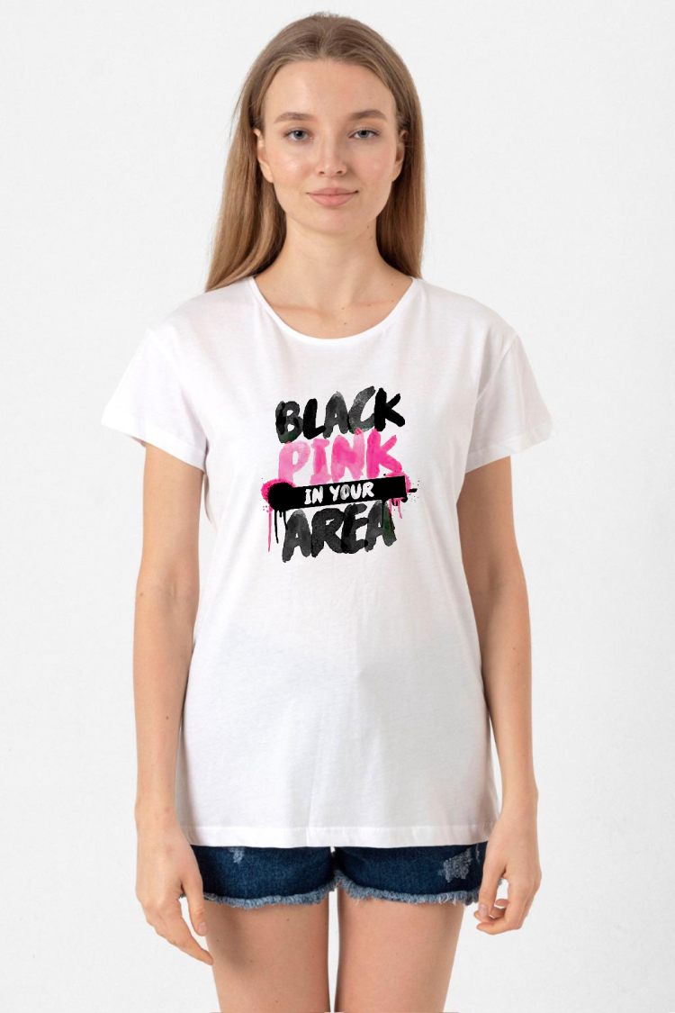 Black Pink In Your Area Beyaz Kadın Bisikletyaka Tshirt