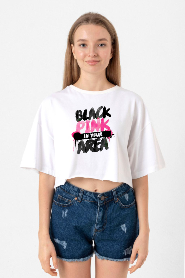 Black Pink In Your Area Beyaz Kadın Crop Tshirt