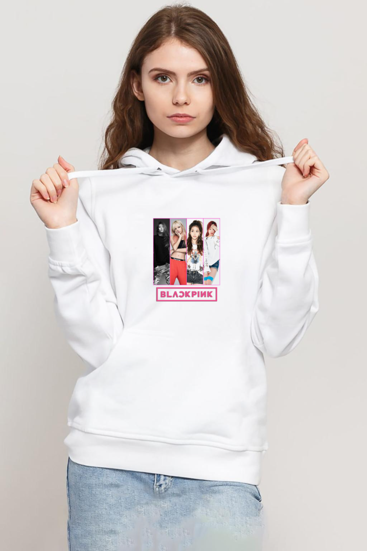 Black Pink Band Beyaz Kadın 3ip Kapşonlu Sweatshirt