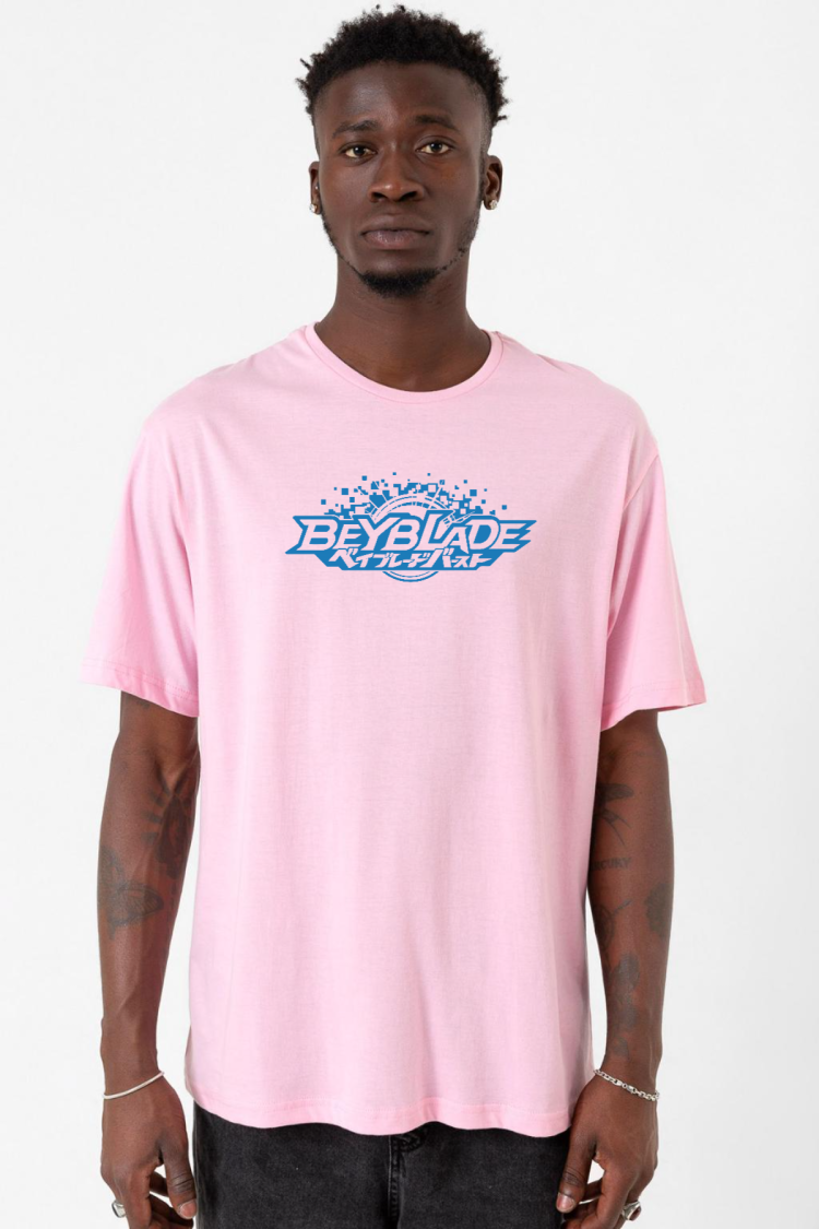 Beyblade Logo Pembe Erkek Oversize Tshirt