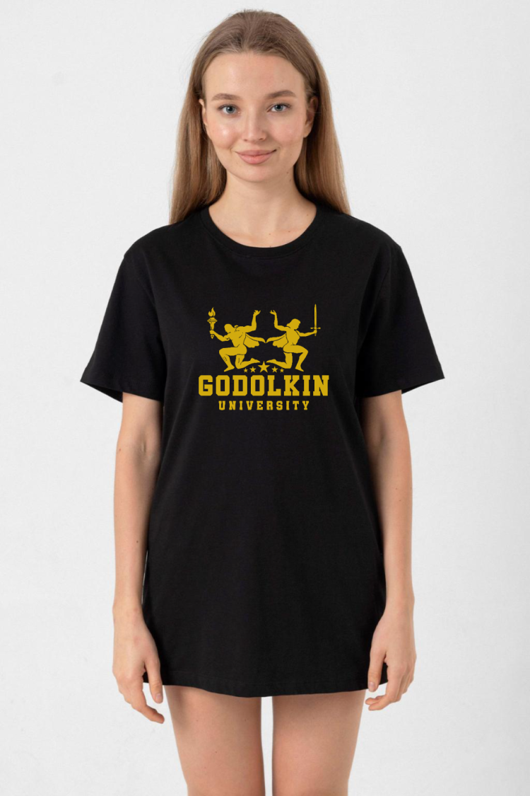 Gen V Godolkin University Logo Siyah Kadın Oversize Tshirt