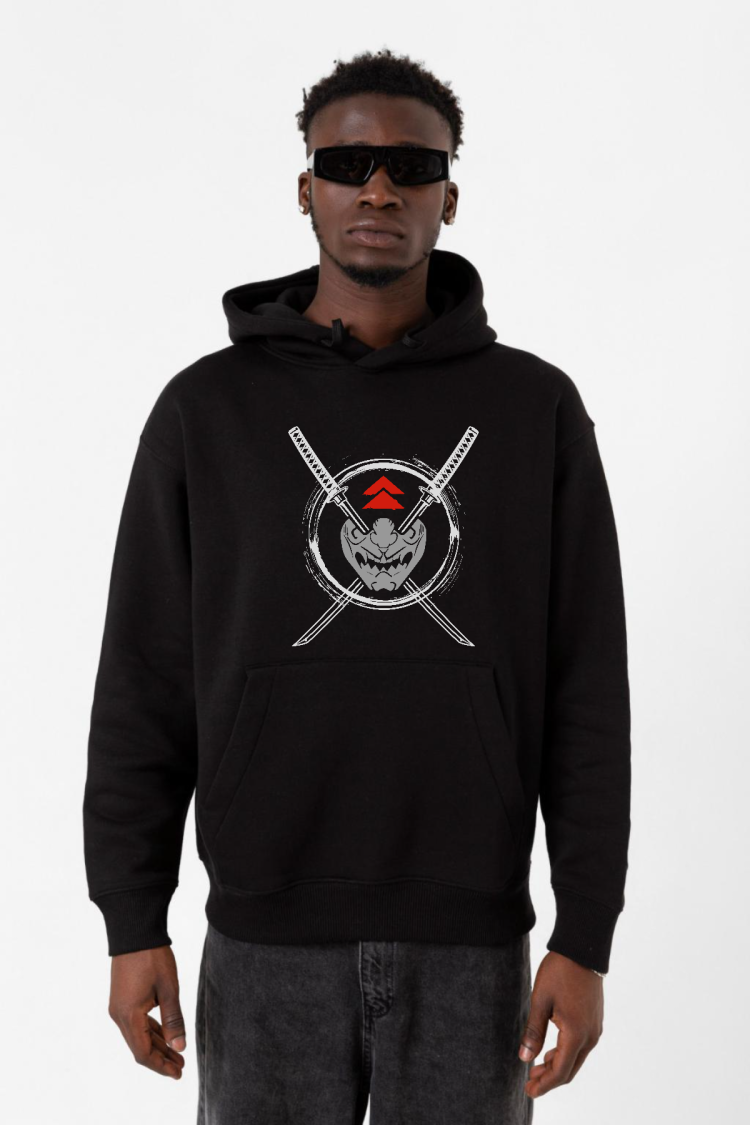 Ghost Of Tsushima Samurai Mask Siyah Erkek 3ip Kapşonlu Sweatshirt