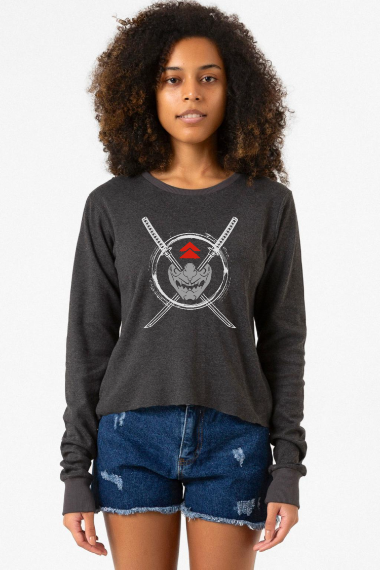 Ghost Of Tsushima Samurai Mask Füme Ekstra Uzunkol Sweatshirt