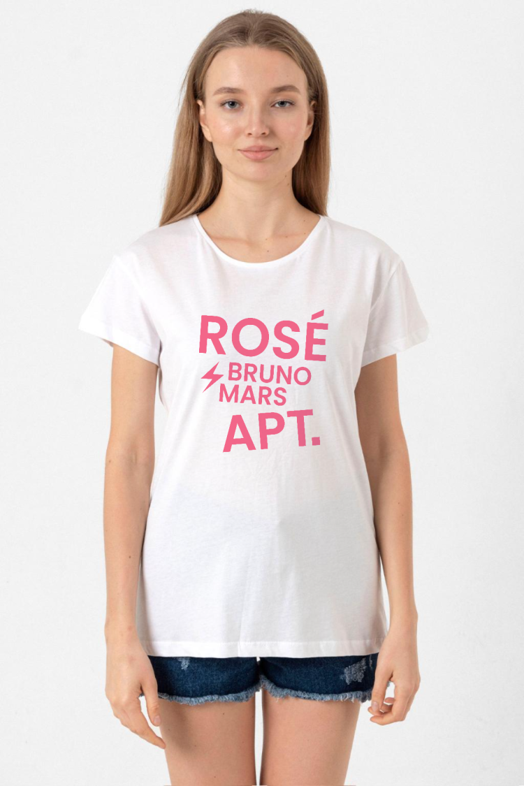 BLACKPINK ROSE BRUNO MARS APT Beyaz Kadın Bisikletyaka Tshirt