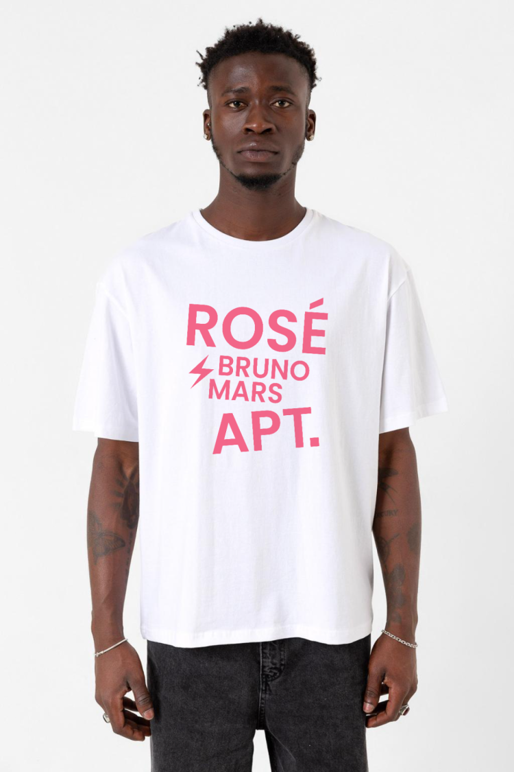 BLACKPINK ROSE BRUNO MARS APT Beyaz Erkek Oversize Tshirt