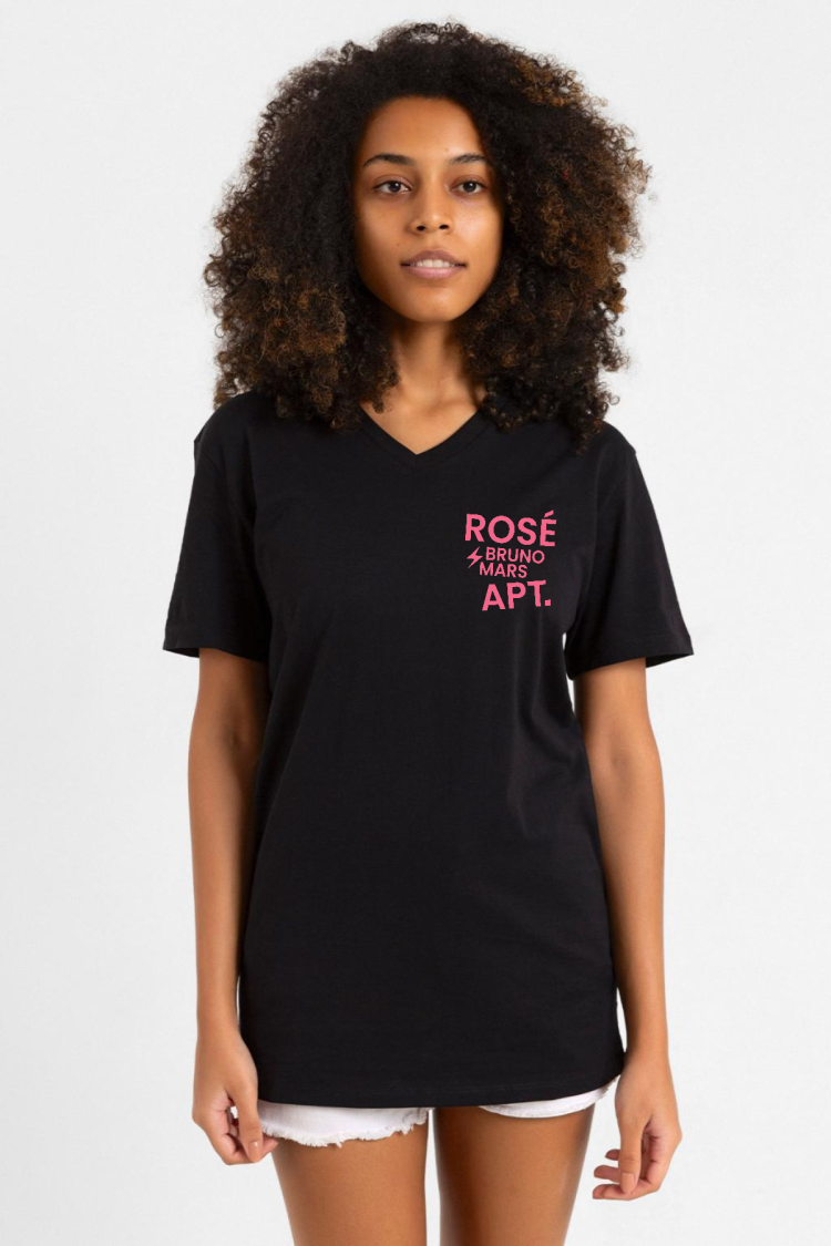 BLACKPINK ROSE BRUNO MARS APT Siyah Kadın V yaka Tshirt