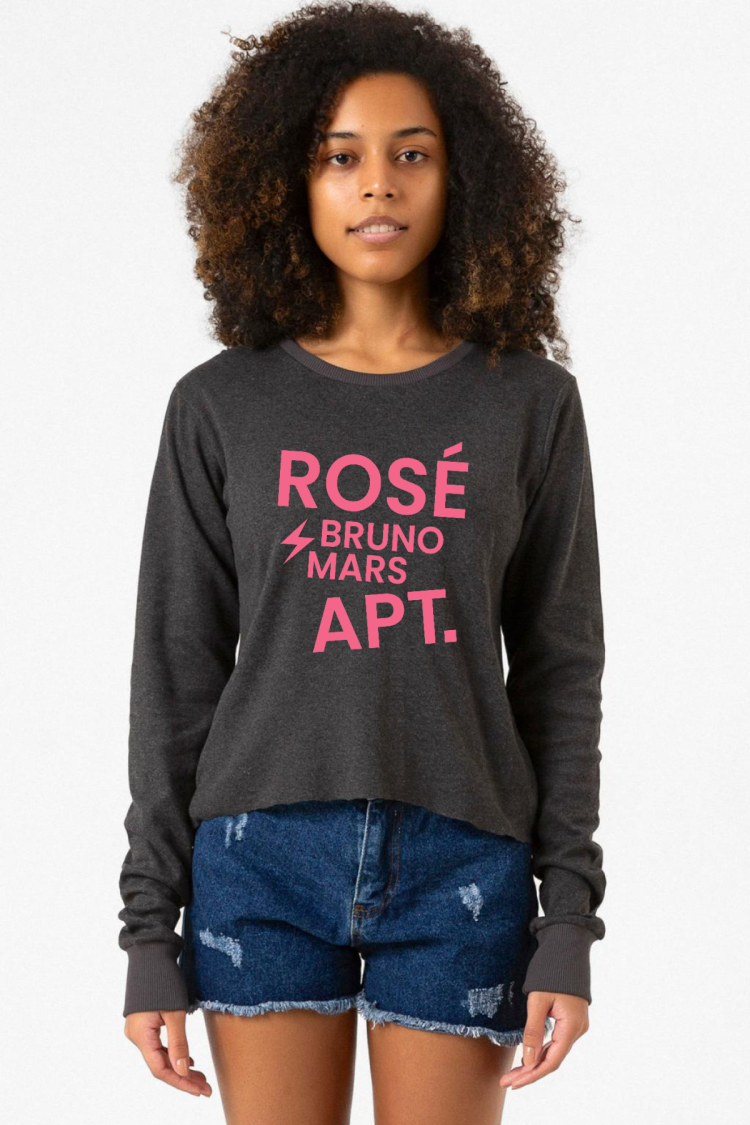 BLACKPINK ROSE BRUNO MARS APT Füme Ekstra Uzunkol Sweatshirt