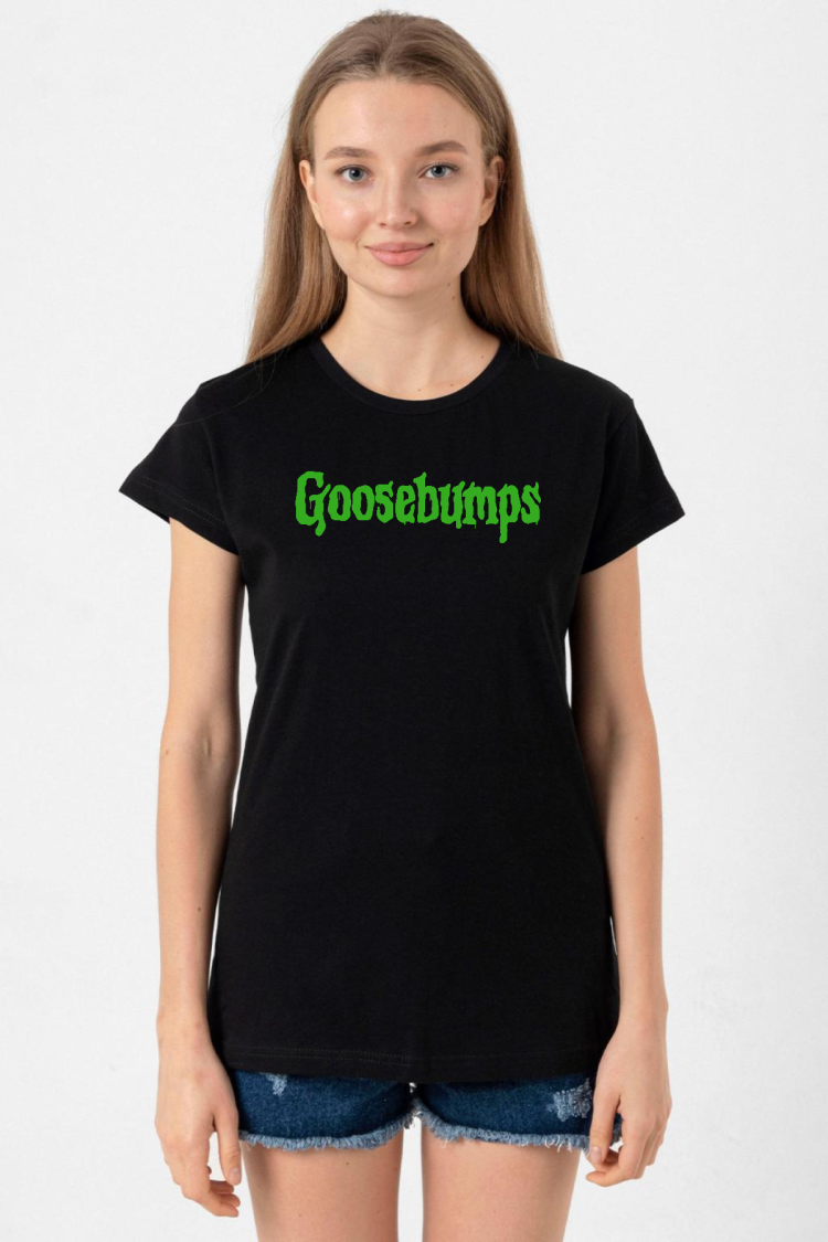 Goosebumps Lettern Siyah Kadın Tshirt