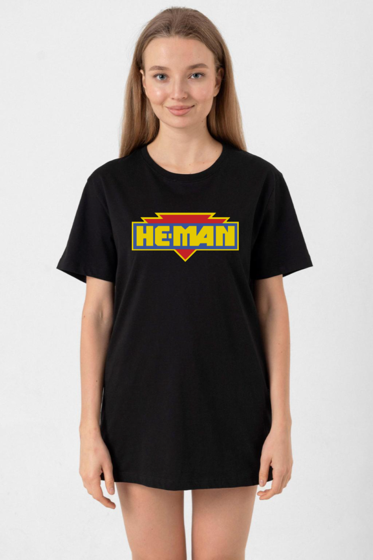 He Man Logo Siyah Kadın Oversize Tshirt