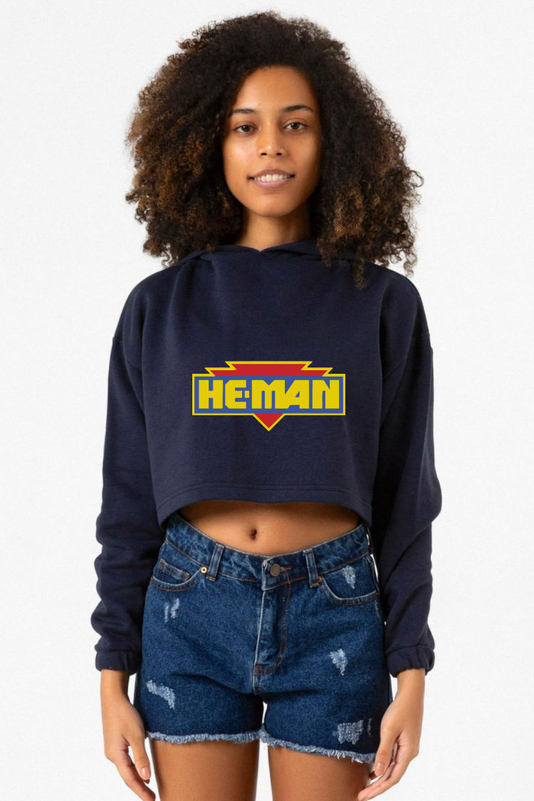 He Man Logo Lacivert Kadın Crop Kapşonlu