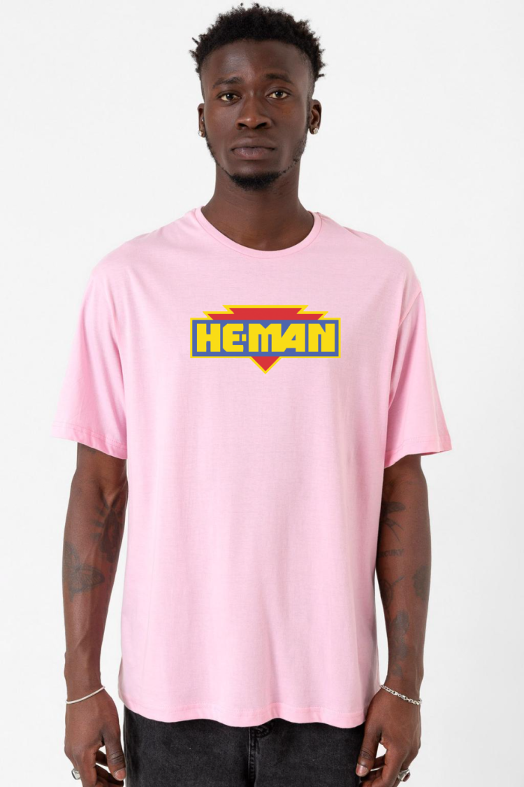 He Man Logo Pembe Erkek Oversize Tshirt