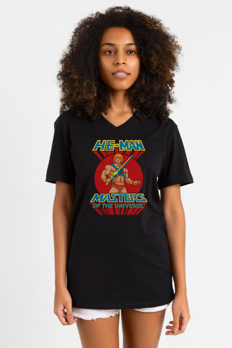 He Man Masters Of The Universe Siyah Kadın V yaka Tshirt