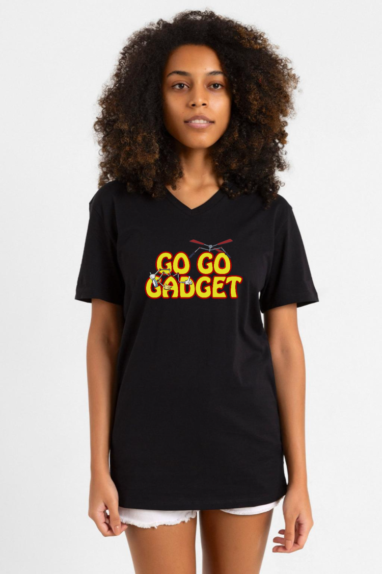 Inspector Gadget Go Go Gadget Siyah Kadın V yaka Tshirt