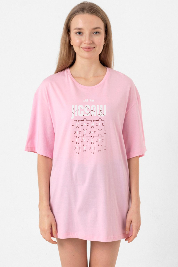 Jigsaw Game Isn_t Over Yet Pembe Kadın Oversize Tshirt