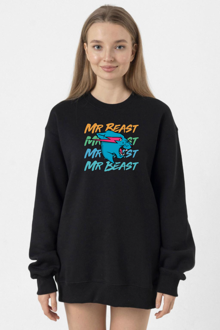 Mr Beast Lettern Siyah Kadın 2ip Sweatshirt